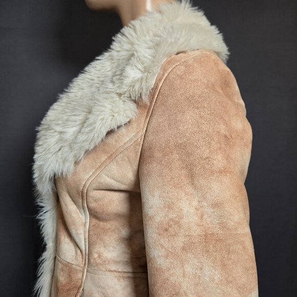 Y2K Penny Lane Faux Suede Faux Fur Boho Coat Jacket Size S Beige - Picture 7 of 15